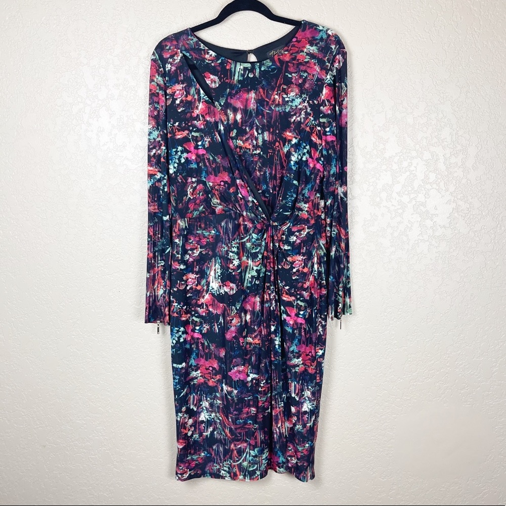 Thalia Sodi black abstract midi length dress